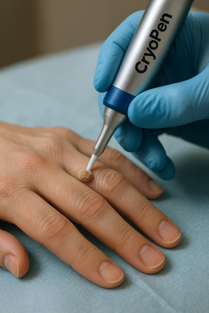 example of cryopen wart removal Southend-on-Sea treatment on a persons finger