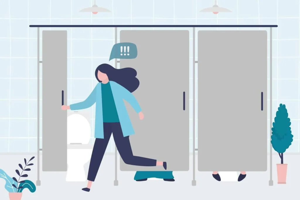 graphic of Urine incontinence Southend-on-Sea woman running to the toilet.