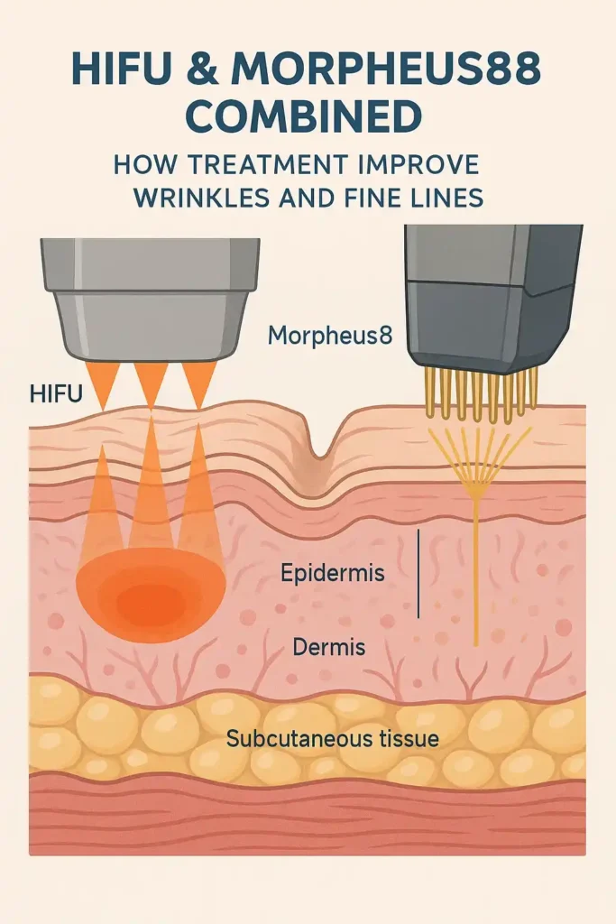 Diagram showing HIFU & Morpeus8 Southend-on-Sea and the benefits for reduction in wrinkles and fine lines