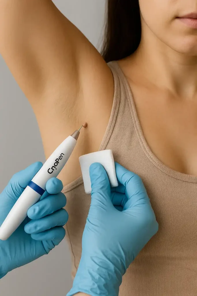 woman having cryopen to remove underarm skin tags Southend-on-Sea