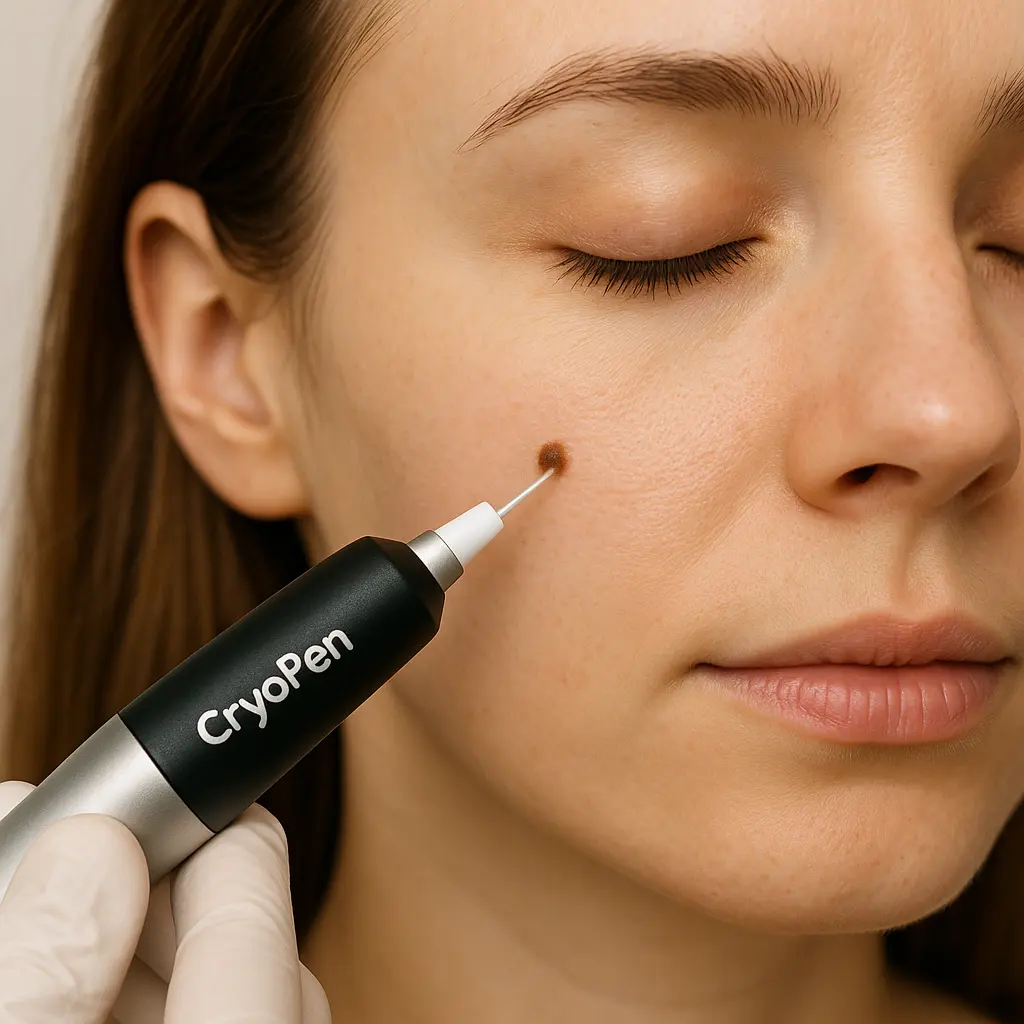woman receiving facial mole removal Southend-on-Sea using cryopen
